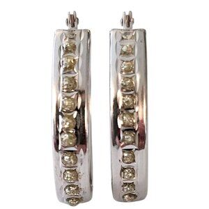 14K White Gold Hoops Oval Earrings